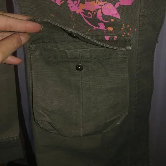 BB Dakota Vintage Olive Green Long Twill Utility Jacket - Size Small - Picture 7 of 15